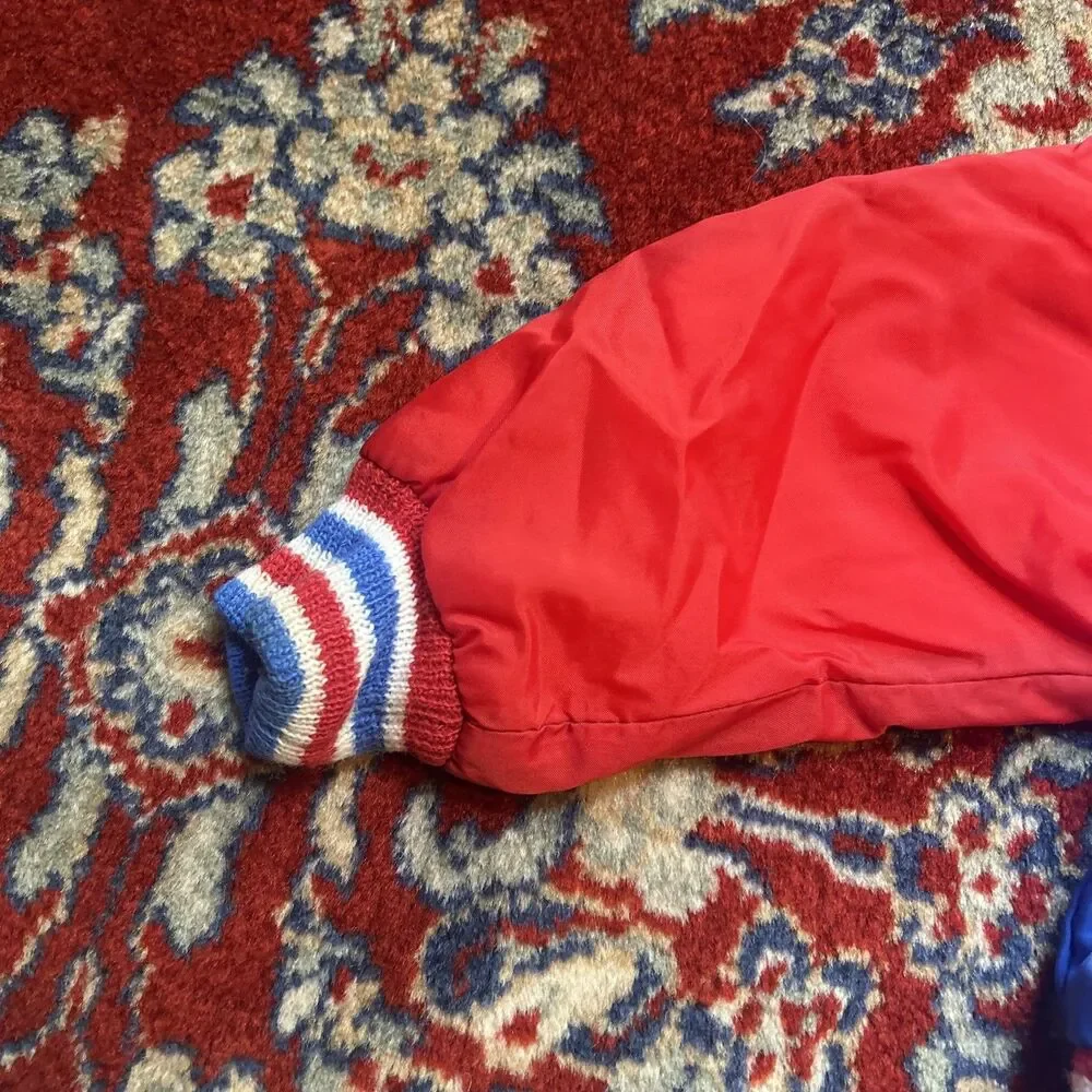 Vintage Baseball Jacket Toddler 12 Month Blue Red Hooded Full Zip 60s 70s